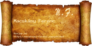 Macskásy Ferenc névjegykártya