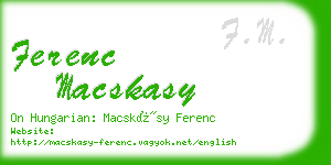 ferenc macskasy business card